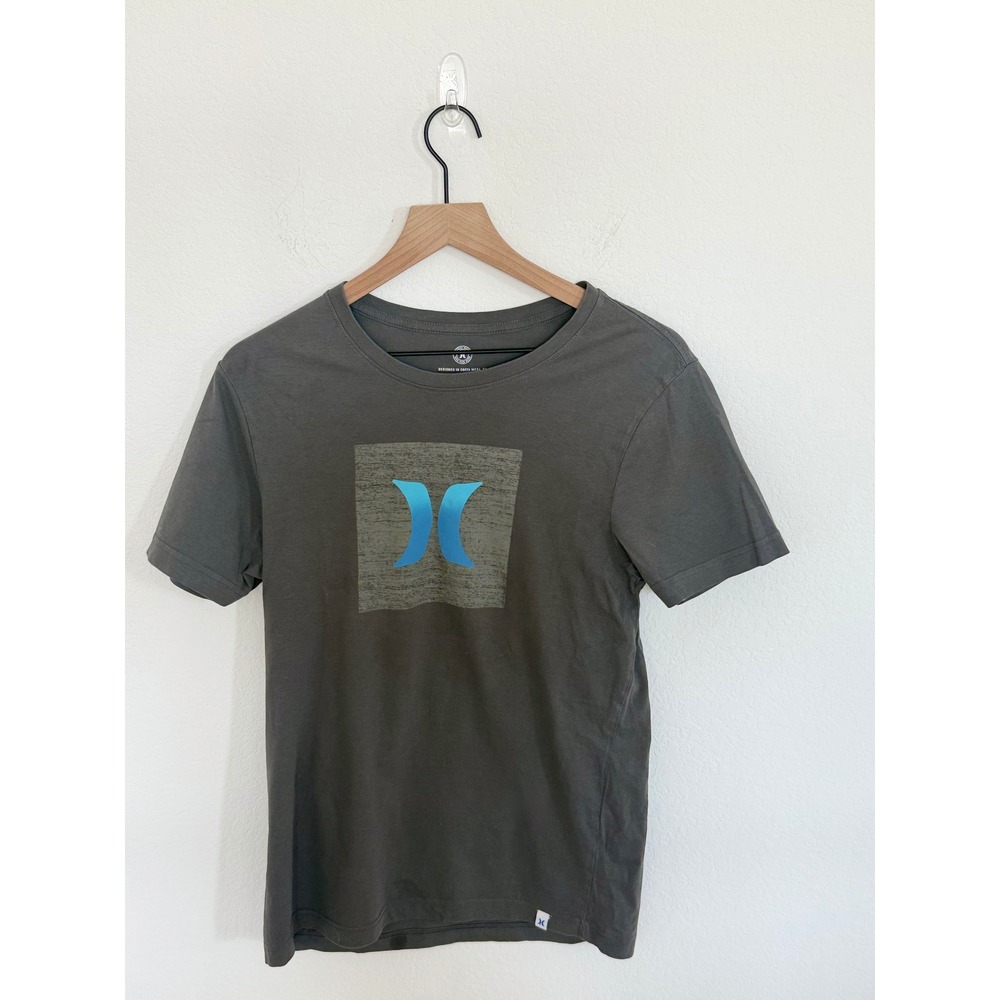 Hurley Mens Graphic T-Shirt Charcoal Gray Blue Logo Short Sleeve Small